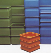 Heavy duty stacking boxes, 360 boxes, load bearing boxes, thermoplastic boxes, container design